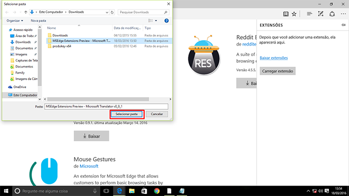 Usuário precisa encontrar pasta com extensão do Microsoft Edge (Foto: Reprodução/Elson de Souza)