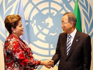 Dilma Rousseff durante encontro com o secretário-geral da ONU, Ban Ki-moon, em Nova York (Foto: Roberto Stuckert Filho / Presidência)