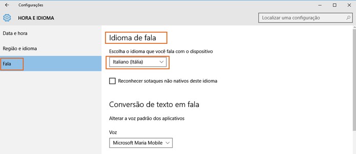 Selecione o Italiano como Idioma de Fala nas configurações (Foto: Reprodução/Barbara Mannara)