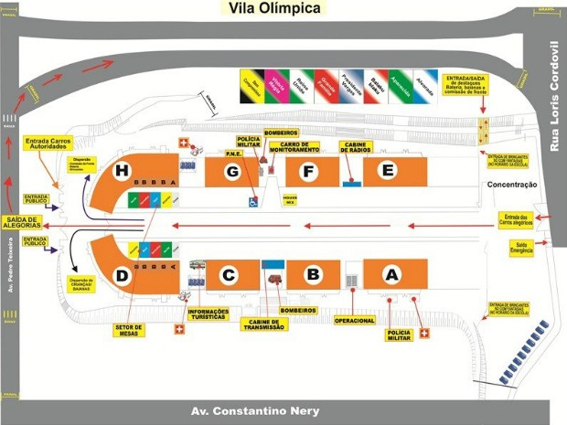 Esquema do trânsito ao redor do sambódromo na noite do desfile das escolas especiais (Foto: Divulgação / SEC)
