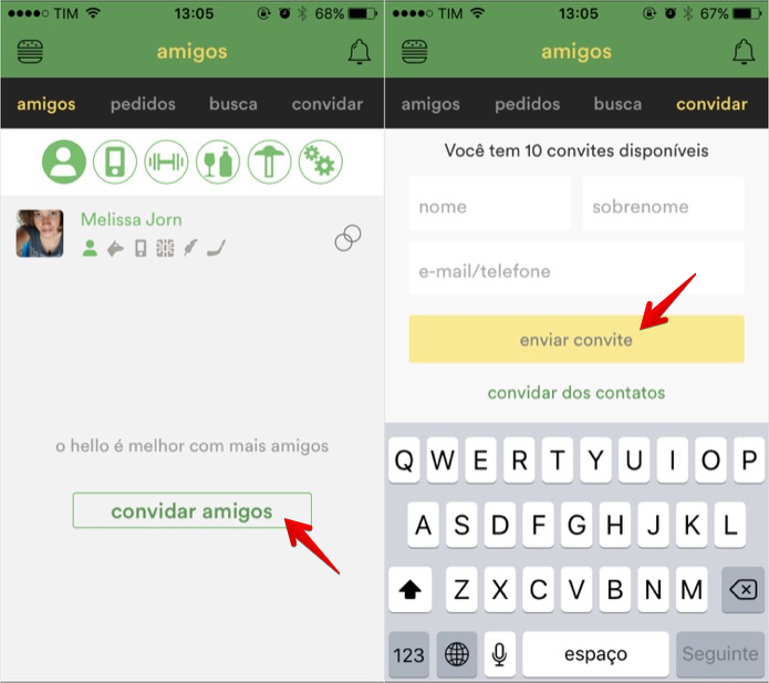 Enviando um convite para um amigo (Foto: Reprodução/Helito Bijora)