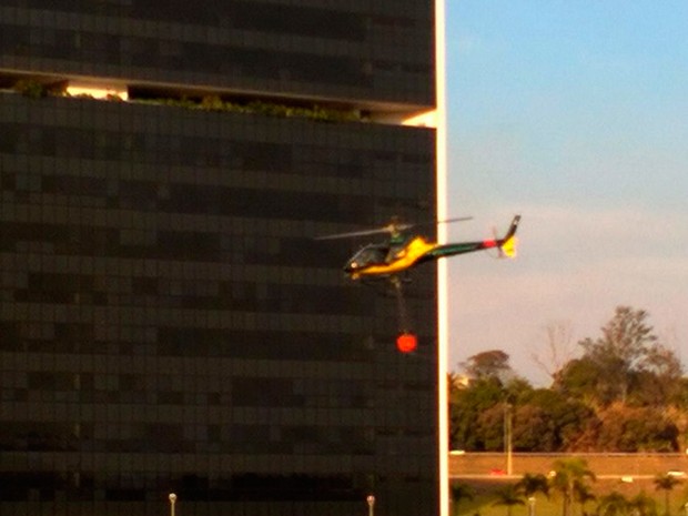 Bombeiros combatem incêndio em vegetação perto da Cidade Administrativa, em Belo Horizonte (Foto: Divulgação/ Corpo de Bmbeiros)
