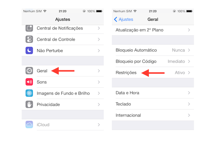 Acessando a página de restrições do iOS (Foto: Reprodução/Marvin Costa)