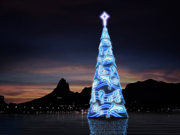 Em 2013,  com 85 metros de altura, o equivalente a 28 andares, a árvore de Natal pesa 542 toneladas. (Foto: Simulação Árvore da Lagoa / Divulgação)