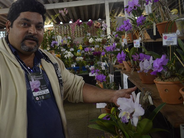 Marcos Gomes da Silva cultiva 700 vasos de orquídeas com diferentes ambientes de reprodução. (Foto: Rodolfo Tiengo/ G1)