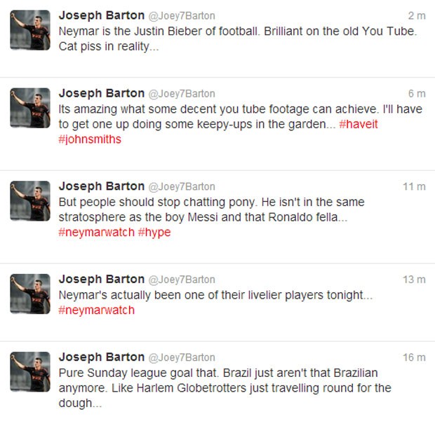 Joey Barton provocando Neymar no Twitter (Foto: Reprodução/Twitter)