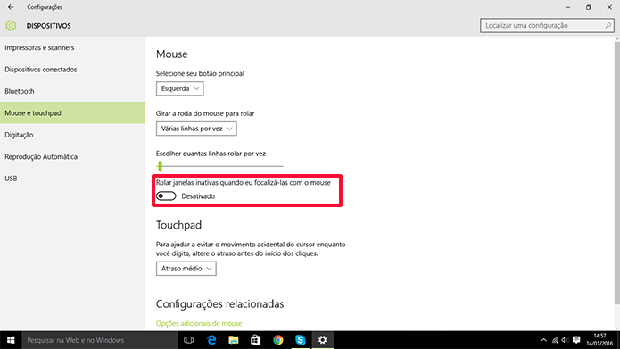 Windows 10 pode ativar scroll em janela inativas para trabalhar com dois programas (Foto: Reprodução/Elson de Souza)