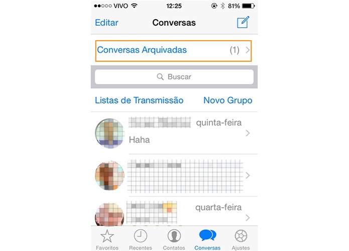 Selecione a tela de conversas arquivadas no WhatsApp pelo iOS (Foto: Reprodução/Barbara Mannara)