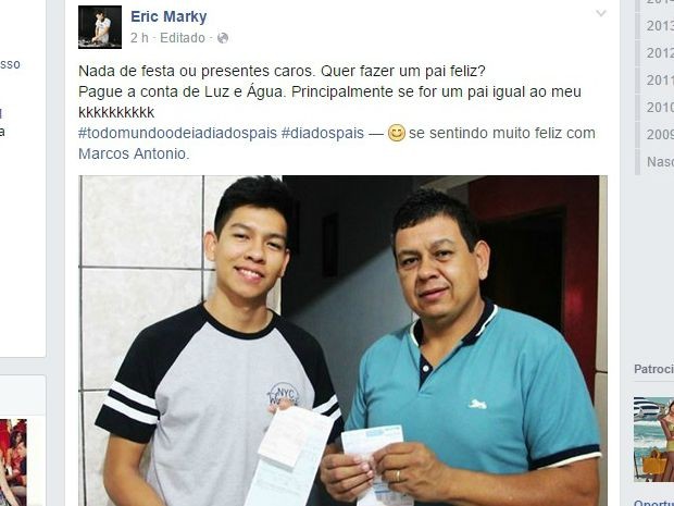 Filho faz homenagem a pai em rede social presenteando-o com contas pagas (Foto: Reprodução Facebook)