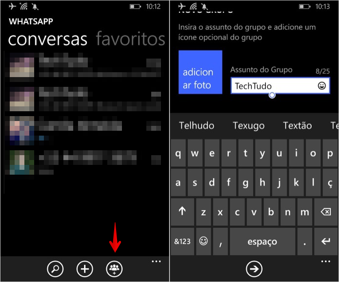 Criando novo grupos no WhatsApp para Windows Phone (Foto: Reprodução/Helito Bijora)