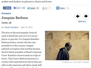 No site da Times, perfil de Joaquim Barbosa diz que o ministro simboliza o "novo Brasil"  (Foto: reprodução/times)