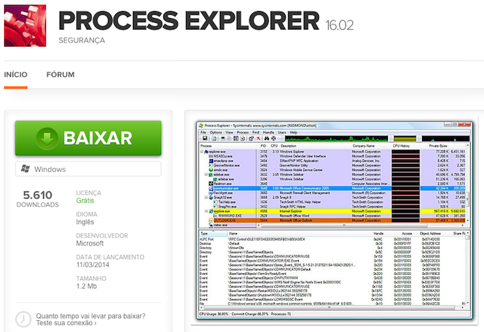 Baixe o aplicativo Process Explorer (Foto: Reprodução/Helito Bijora)