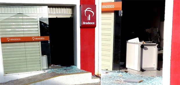 Com a força da explosão, o terminal, as vidraças e parte do mobiliário da agência foram destruídos. (Foto: Jalisson Ferreira/Assú Notícia)