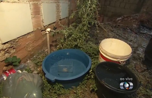 Moradores estão estocando água em baldes e bacias para enfrentar o rodízio em cidades de Goiás (Foto: Reprodução/TV Anhanguera)