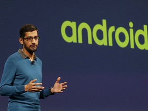 Sundar Pichai, vice-presidente do Google para Android, apresenta novidades sobre o sistema no Google I/O 2015.