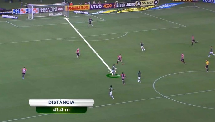 Robinho acerta chute a 41.4 metros de distância e marca golaço para o Palmeiras (Foto: Reprodução SporTV)