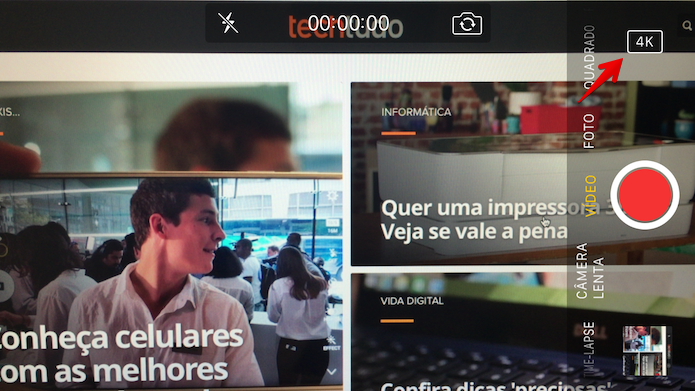 Indicação da qualidade de gravação de vídeo (Foto: Reprodução/Helito Bijora)