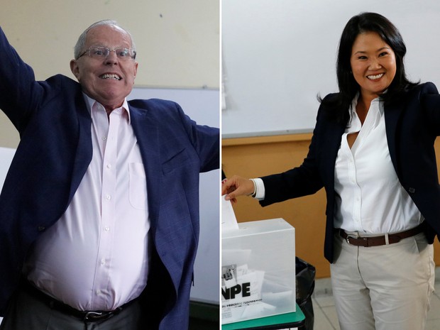 Pedro Pablo Kuczynski e Keiko Fujimori, candidatos à presidência do Peru, votam neste domingo (5) (Foto: Guadalupe Pardo/Reuters; Mariana Bazo/Reuters)