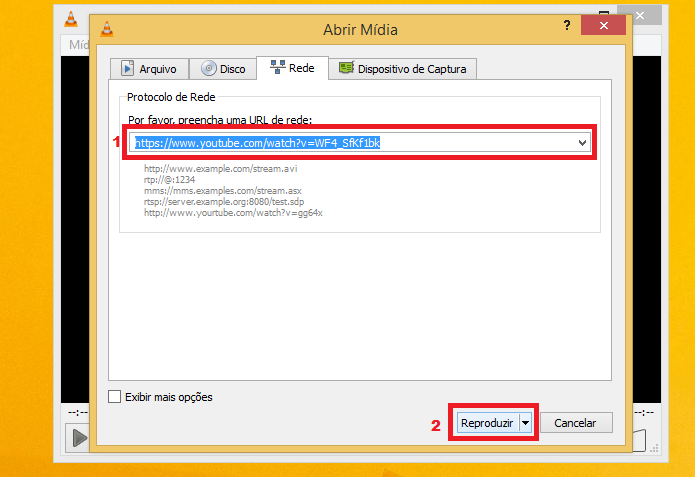 Iniciando a reprodução de vídeo do YoutTube no VLC (Foto: Reprodução/Edivaldo Brito)