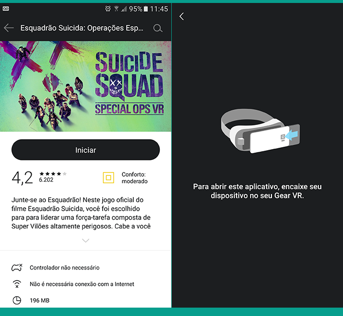 Se você tentar iniciar o aplicativo, receberá o aviso de que é necessário usaro GearVR (Foto: Reprodução/Filipe Garrett)