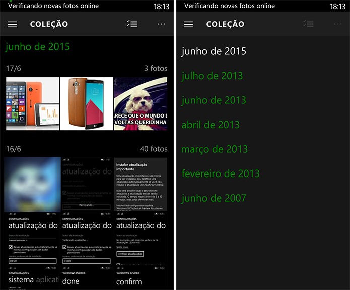 Windows 10 ganhou novos atalhos na galeria do telefone para ajudar localizar fotos (Foto: Reprodução/Elson de Souza)