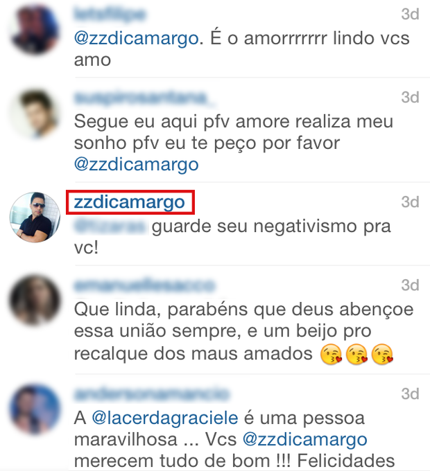 Troca de comentários em post de Zezé de Camargo (Foto: Instagram / Reprodução)