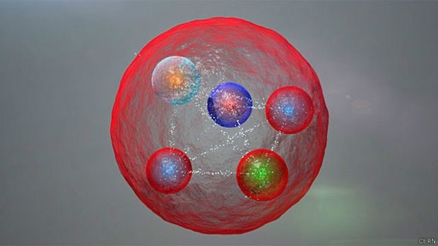 Uma ilustração de uma configuração possível de quarks em uma partícula pentaquark  (Foto: CERN/BBC)