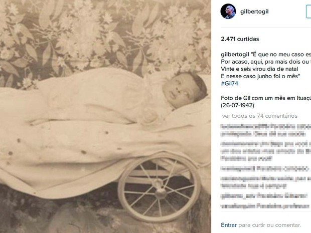 Gilberto Gil faz aniversário neste domingo (26) (Foto: Reprodução/Instagram)