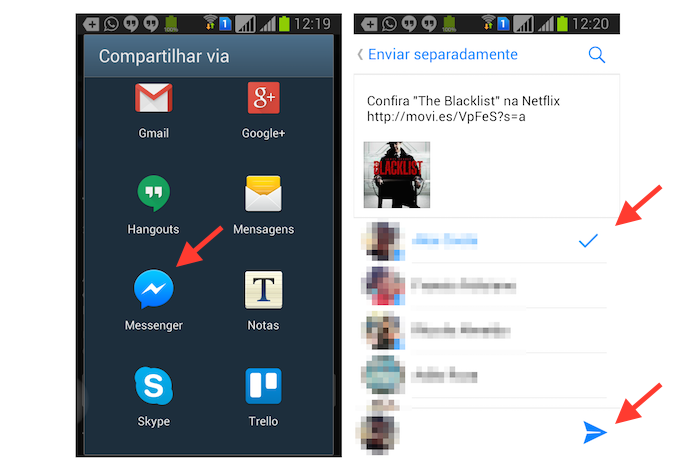 Enviando uma recomendação de título do Netflix pelo aplicativo para Android (Foto: Reprodução/Marvin Costa)