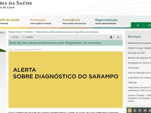 nota técnica sa Sesa Ceará sobre sarampo (Foto: site/Reprodução)