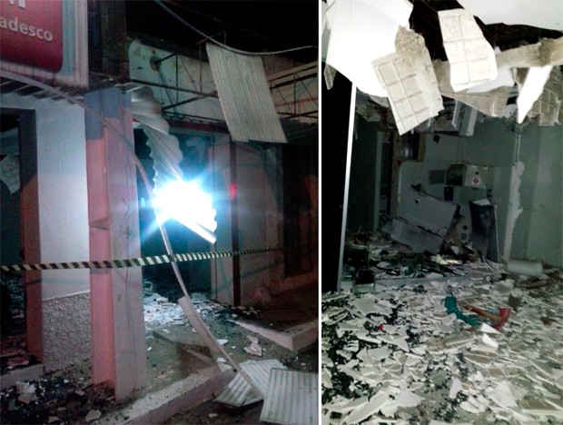 Em Boa Saúde, agência do Bradesco ficou destruída com a força da explosão (Foto: Adriano Gomes/G1)
