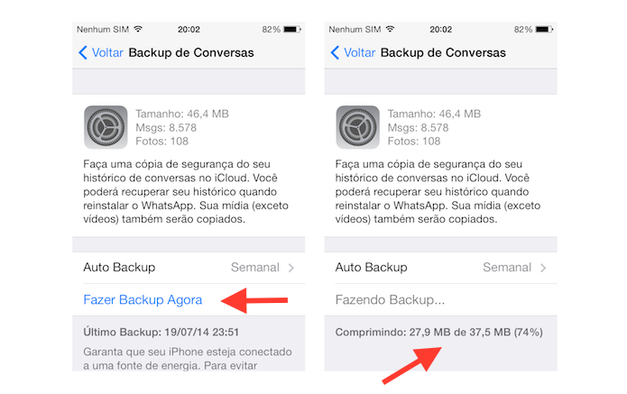 Realizando backup de conversas do WhatsApp no iOS (Foto: Reprodução/Marvin Costa)