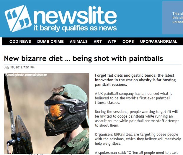 Participante de aula de paintball em reportagem do site Newslite (Foto: Reprodução)