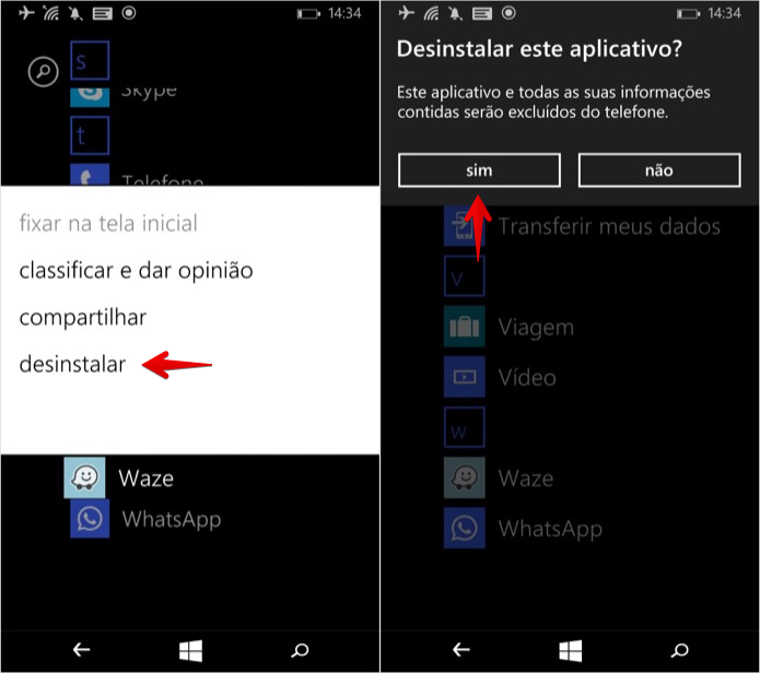 Desinstalando o Waze do Windows Phone (Foto: Reprodução/Helito Bijora)