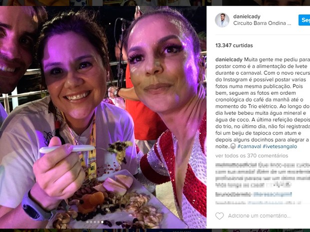 Cantora Ivete Sangalo come castanhas e frutas em cima do trio (Foto: Reprodução/ Instagram)