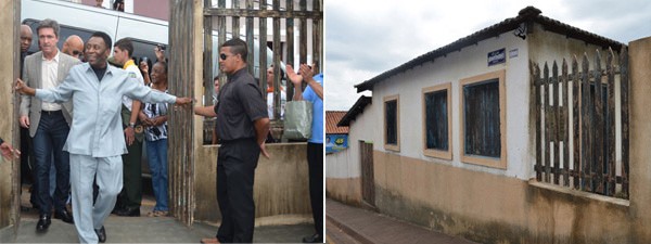 Pelé abre o portão para conhecer a réplica da casa onde viveu na infância. (Foto: Samantha Silva / G1)