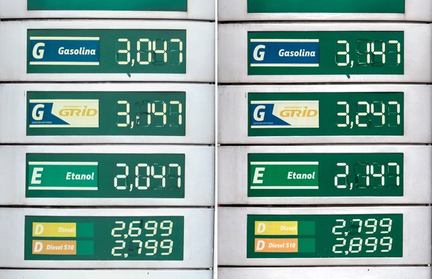 Litro da gasolina aditivada passa de R$ 3,14 para R$ 3,24 em posto da avenida Emb. Marcedo Soares, em São Paulo (Foto: Fabio Tito/G1/Marcelo Brandt/G1)