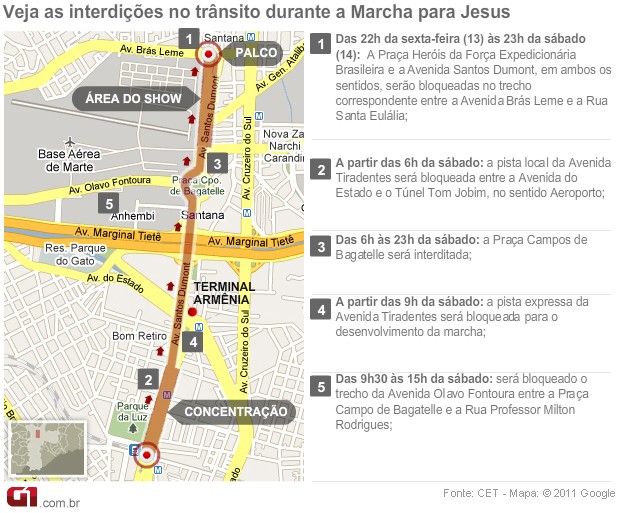 mapa marcha para Jesus (Foto: g1)