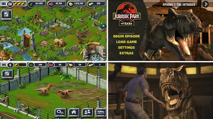Disponibilizados para aparelhos móveis, Jurassic Park: The Game e Jurassic Park Builder são os mais recentes games autorizados pelos produtores do filmes (Foto: Divulgação)