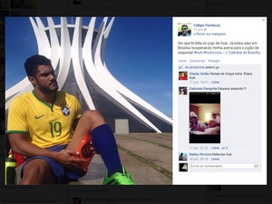 Postagem do brasiliense que é sósia do meia-atacante Hulk, em rede social
