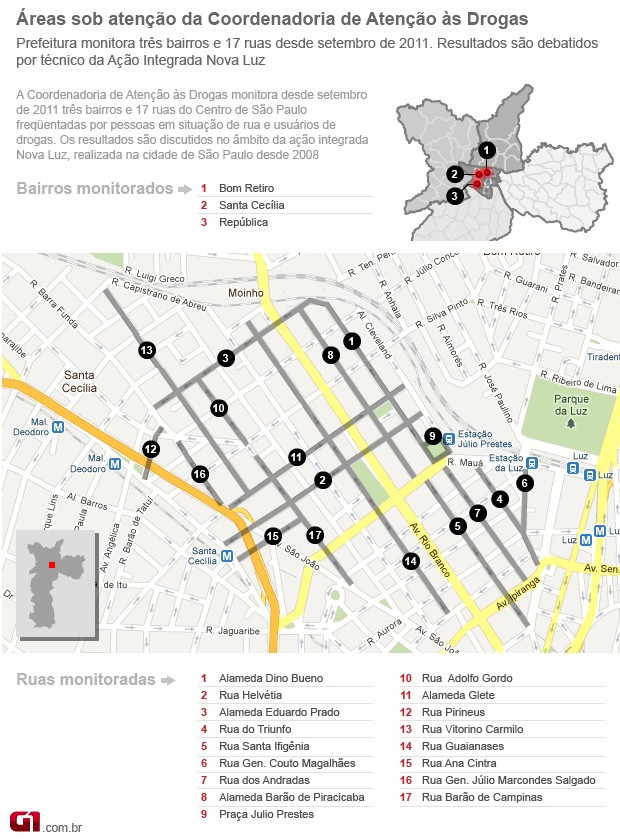 Mapa da Cracolândia atualizado (Foto: Editoria de Arte/G1)