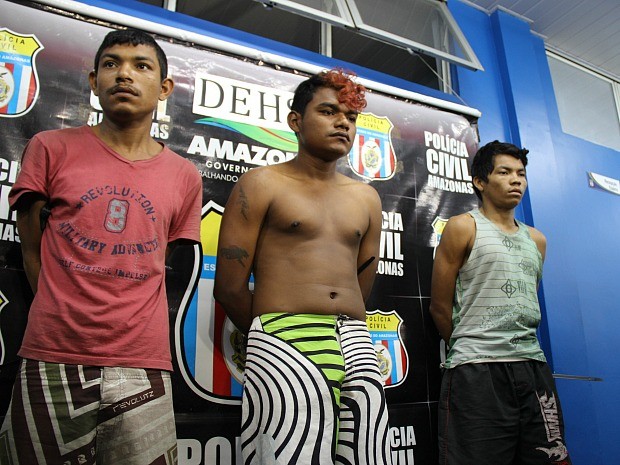 Três foram presos suspeitos do crime, em Manaus (Foto: Girlene Medeiros/G1 AM)