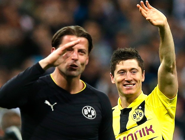  Robert Lewandowski Roman Weidenfeller comemoração Borussia Dortmund Real Madrid (Foto: Reuters)