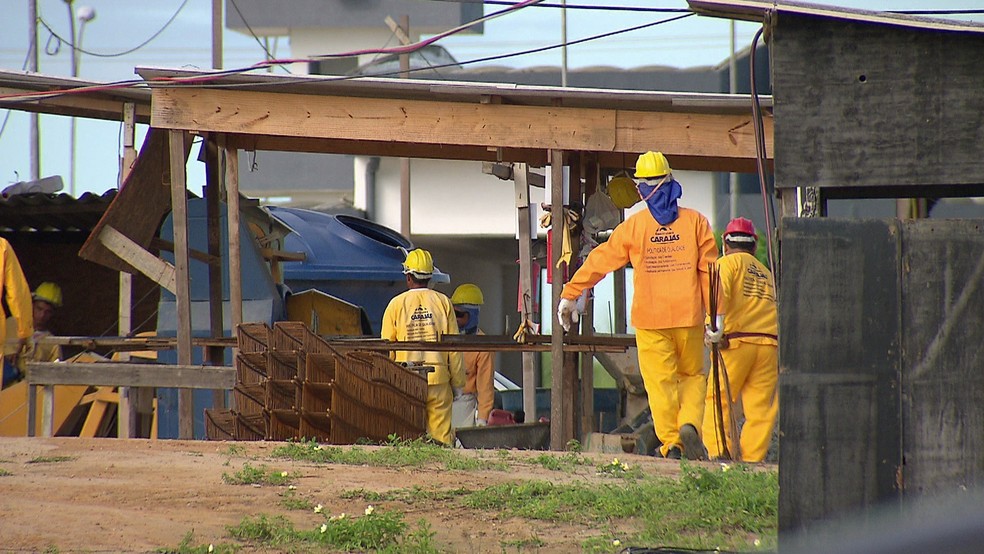 Obras da primeira unidade do Centro Integrado de Ressocialização, em Itaquitinga, foram retomadas em janeiro de 2017 (Foto: Reprodução/TV Globo)