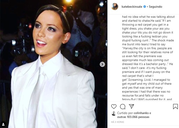 Kate Beckinsale relata assédio moral de Harvey Weinstein (Foto: Reprodução/Instagram)