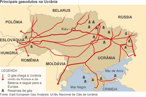mapa ucrânia gasodutos (Foto: BBC)