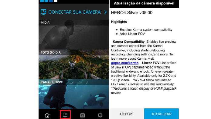 Como atualizar uma GoPro Hero 4 pelo aplicativo (Reprodução/Luana Marfim)