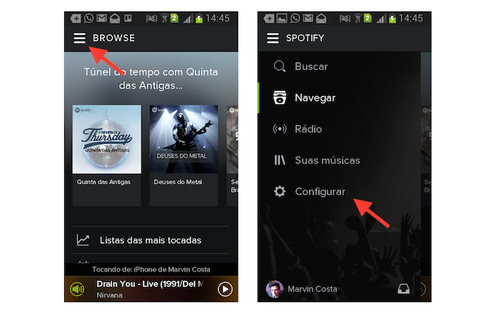 Acessando as configurações do Spotify para Android (Foto: Reprodução/Marvin Costa)