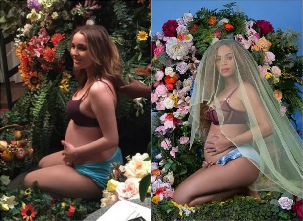 Camilla Luddington faz ensaio de grávida parecido com o de Beyoncé: flores coloridas estão em alta entre as gestantes (Foto: Reprodução do Instagram)