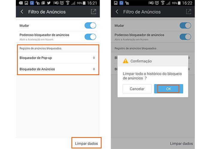 Visualize e limpe o histórico de anúncios bloqueados no UC Browser (Foto: Reprodução/Barbara Mannara)